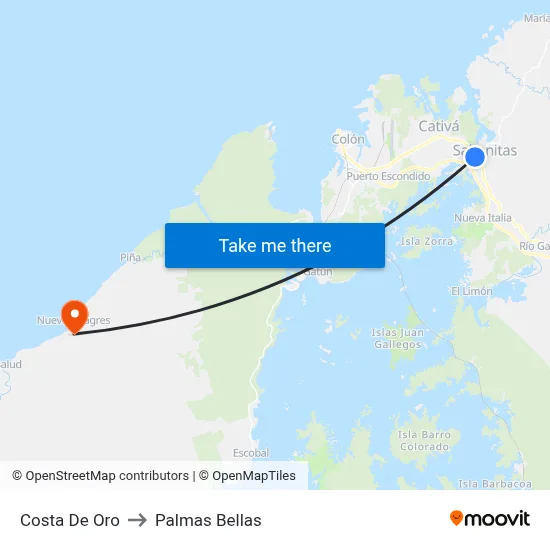Costa De Oro to Palmas Bellas map