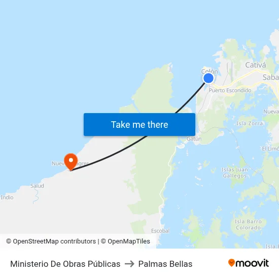 Ministerio De Obras Públicas to Palmas Bellas map