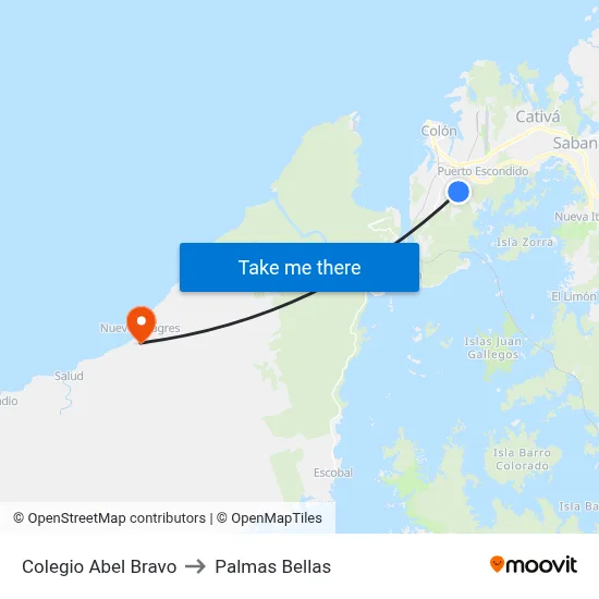 Colegio Abel Bravo to Palmas Bellas map