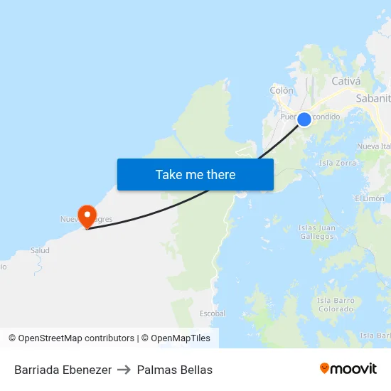 Barriada Ebenezer to Palmas Bellas map