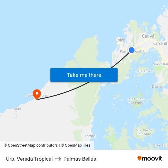 Urb. Vereda Tropical to Palmas Bellas map