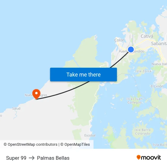 Super 99 to Palmas Bellas map