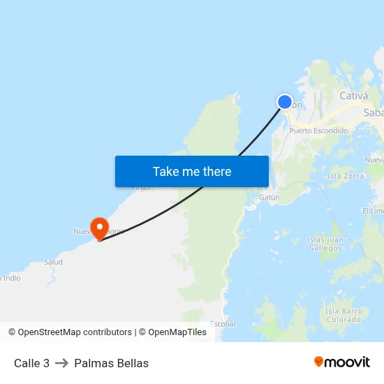 Calle 3 to Palmas Bellas map