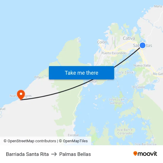 Barriada Santa Rita to Palmas Bellas map