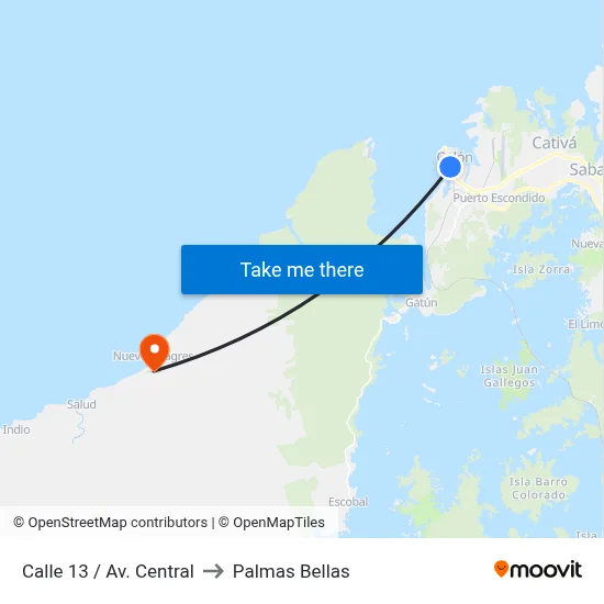 Calle 13 / Av. Central to Palmas Bellas map
