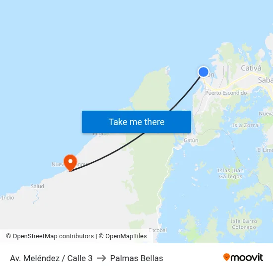Av. Meléndez / Calle 3 to Palmas Bellas map