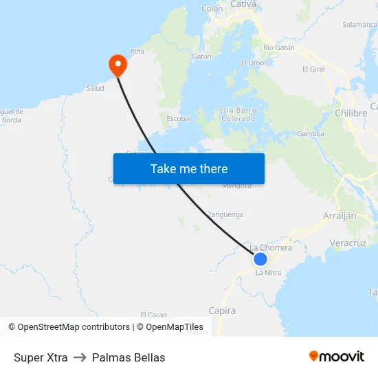 Super Xtra to Palmas Bellas map