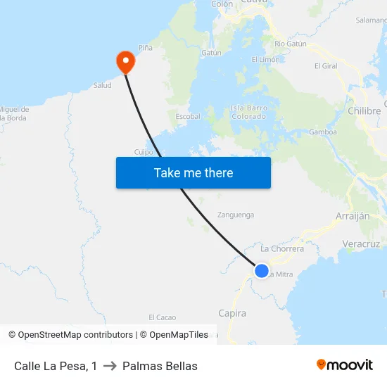 Calle La Pesa, 1 to Palmas Bellas map