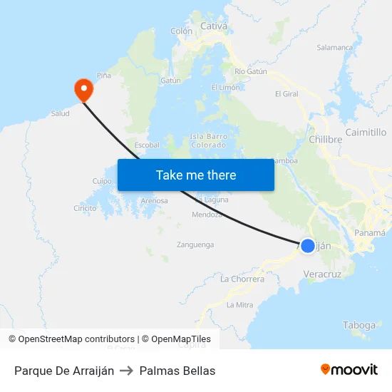 Parque De Arraiján to Palmas Bellas map