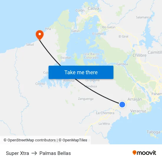 Super Xtra to Palmas Bellas map