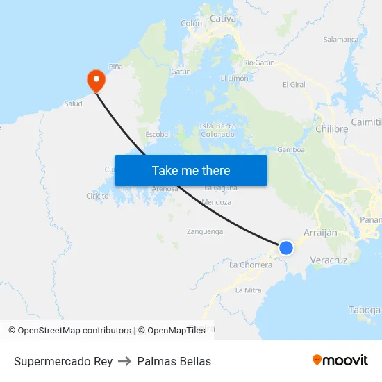 Supermercado Rey to Palmas Bellas map