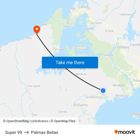 Super 99 to Palmas Bellas map