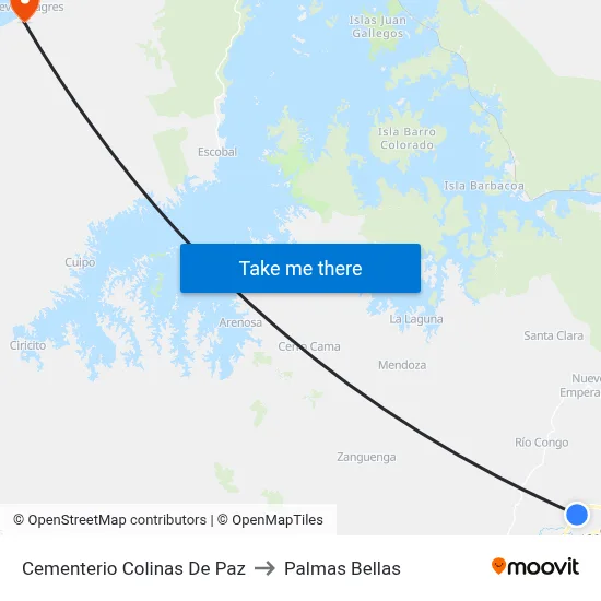 Cementerio Colinas De Paz to Palmas Bellas map