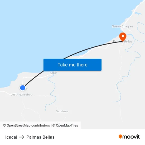 Icacal to Palmas Bellas map