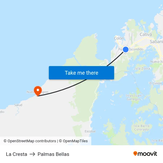 La Cresta to Palmas Bellas map