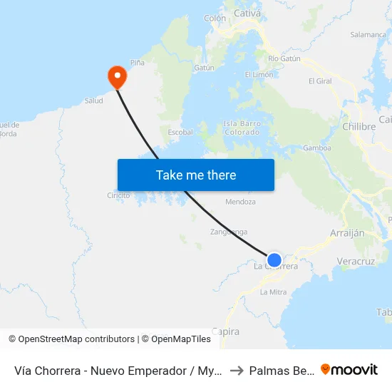 Vía Chorrera - Nuevo Emperador / Mystic City to Palmas Bellas map