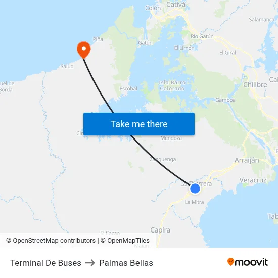Terminal De Buses to Palmas Bellas map