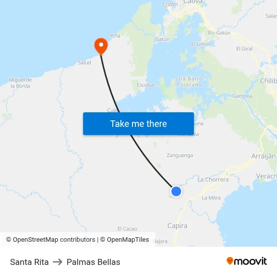 Santa Rita to Palmas Bellas map
