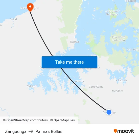 Zanguenga to Palmas Bellas map