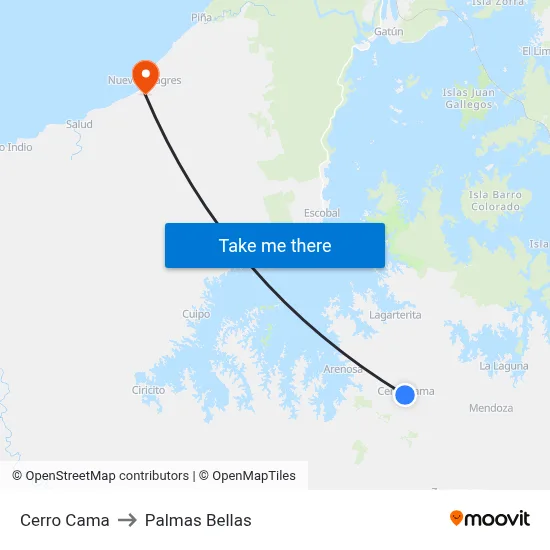 Cerro Cama to Palmas Bellas map