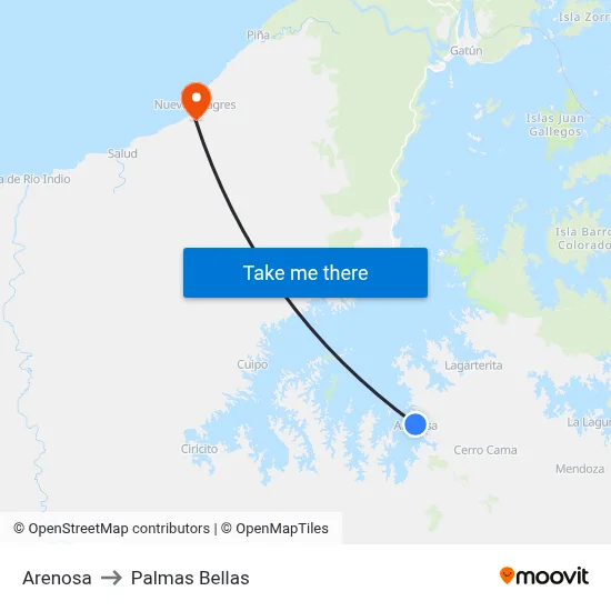Arenosa to Palmas Bellas map