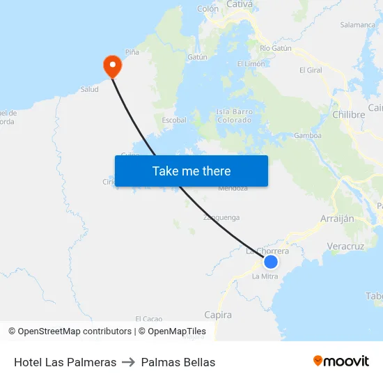 Hotel Las Palmeras to Palmas Bellas map