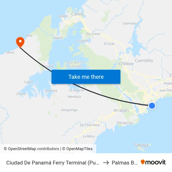 Ciudad De Panamá Ferry Terminal (Punta Pacífica) to Palmas Bellas map