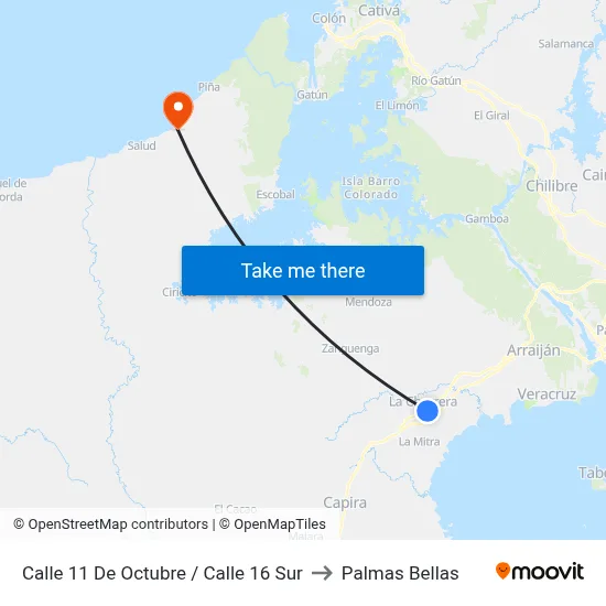 Calle 11 De Octubre / Calle 16 Sur to Palmas Bellas map