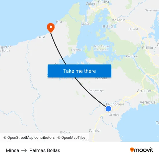 Minsa to Palmas Bellas map