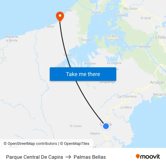 Parque Central De Capira to Palmas Bellas map