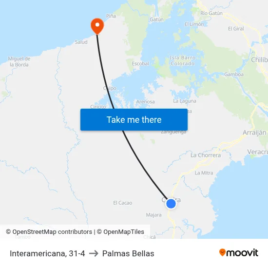 Interamericana, 31-4 to Palmas Bellas map