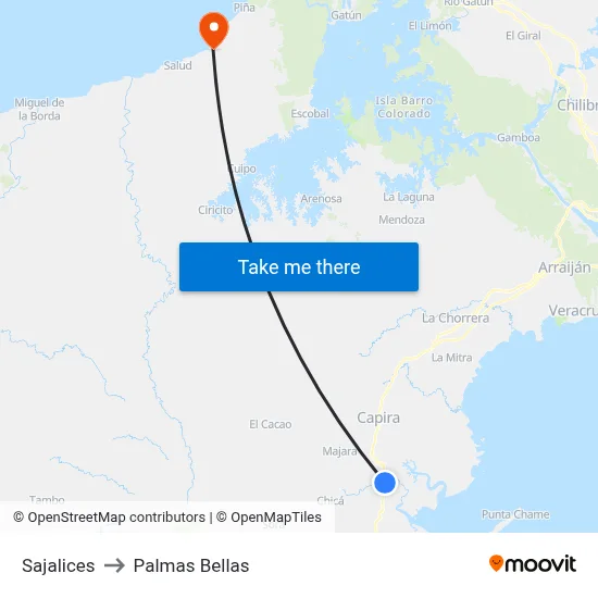 Sajalices to Palmas Bellas map