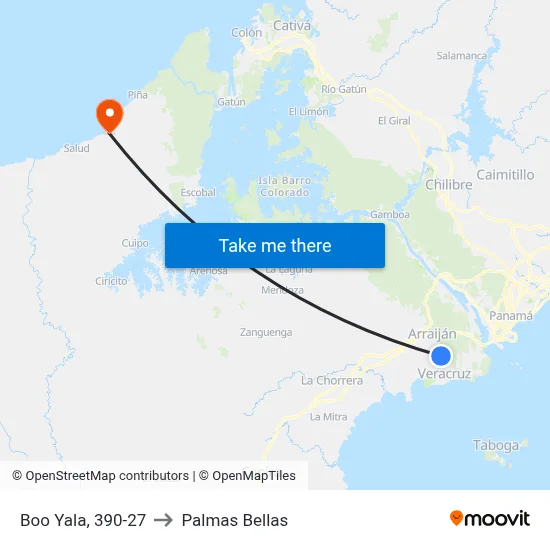 Boo Yala, 390-27 to Palmas Bellas map