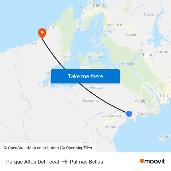 Parque Altos Del Tecal to Palmas Bellas map