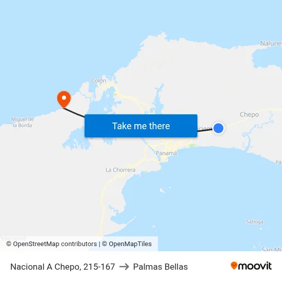 Nacional A Chepo, 215-167 to Palmas Bellas map