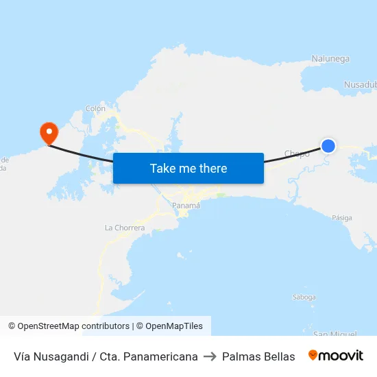 Vía Nusagandi / Cta. Panamericana to Palmas Bellas map