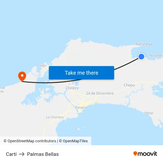 Cartí to Palmas Bellas map