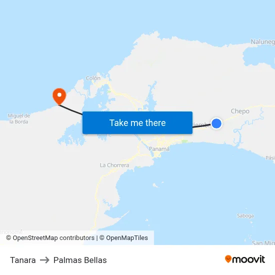 Tanara to Palmas Bellas map