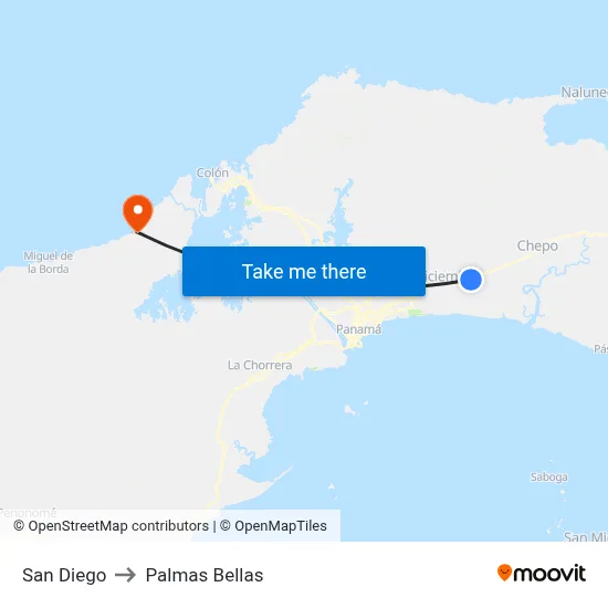 San Diego to Palmas Bellas map