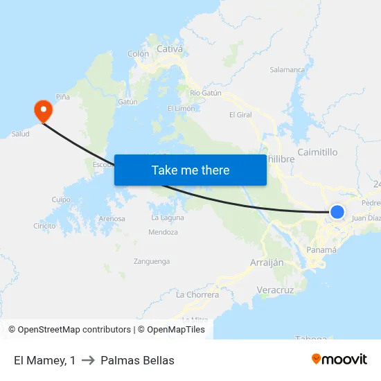 El Mamey, 1 to Palmas Bellas map