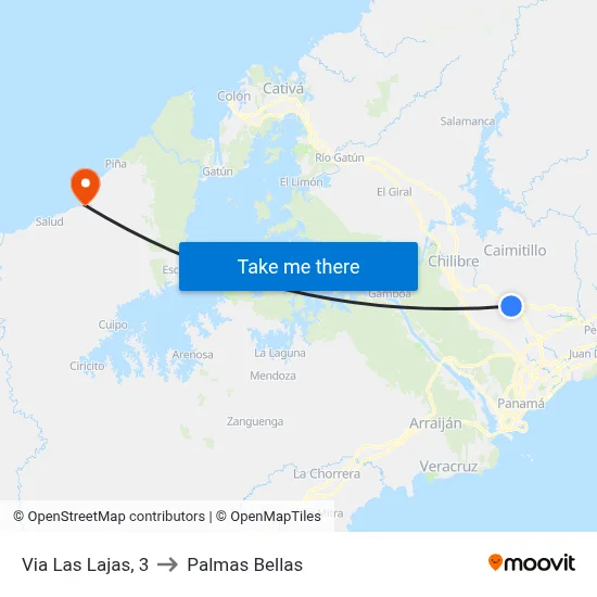 Via Las Lajas, 3 to Palmas Bellas map