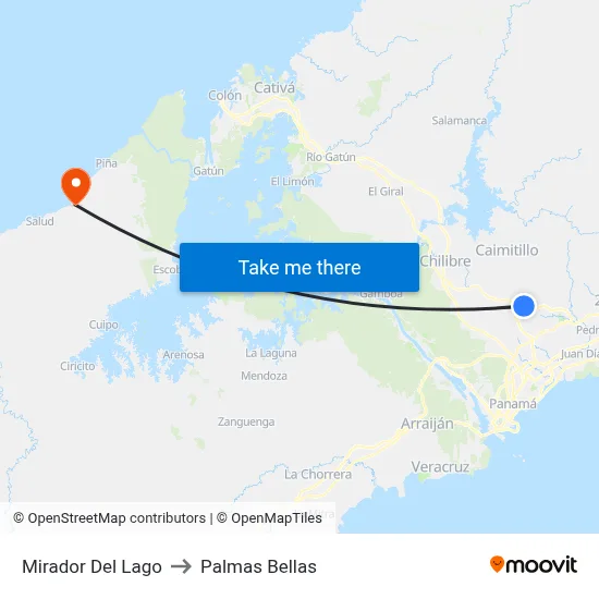Mirador Del Lago to Palmas Bellas map
