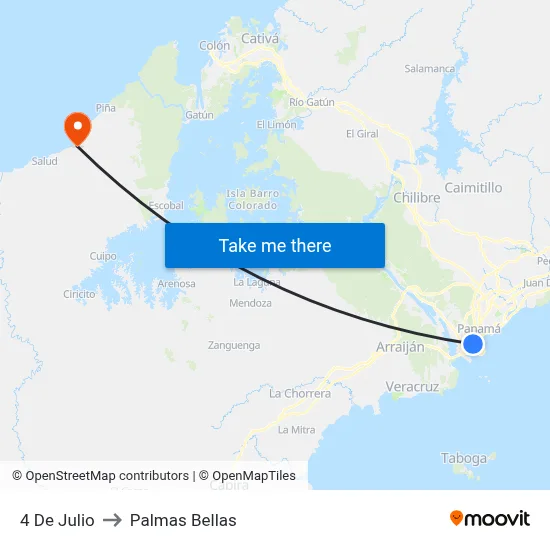 4 De Julio to Palmas Bellas map