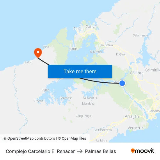 Complejo Carcelario El Renacer to Palmas Bellas map