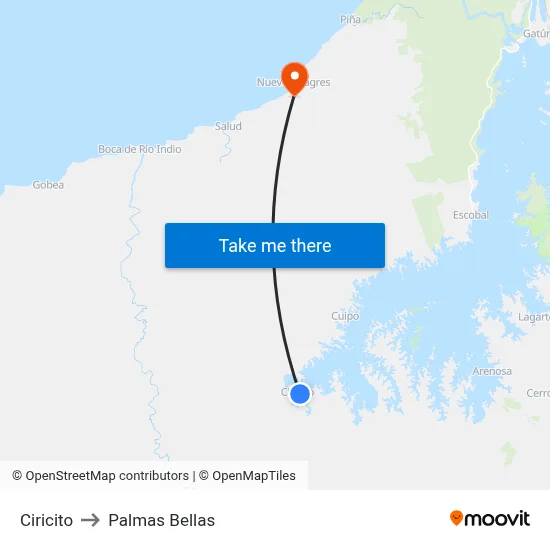 Ciricito to Palmas Bellas map