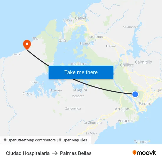 Ciudad Hospitalaria to Palmas Bellas map