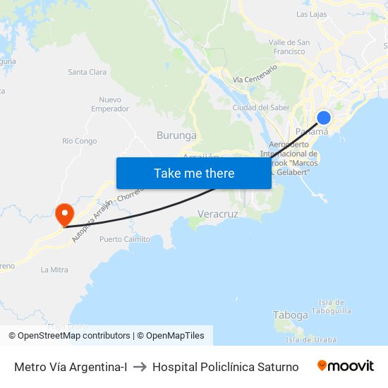 Metro Vía Argentina-I to Hospital Policlínica Saturno map