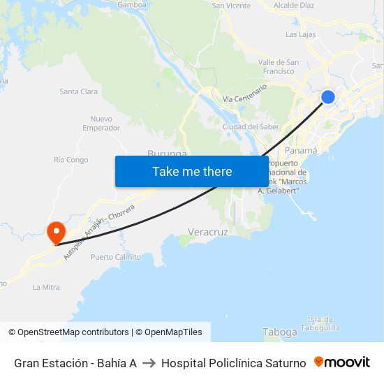 Gran Estación - Bahía A to Hospital Policlínica Saturno map