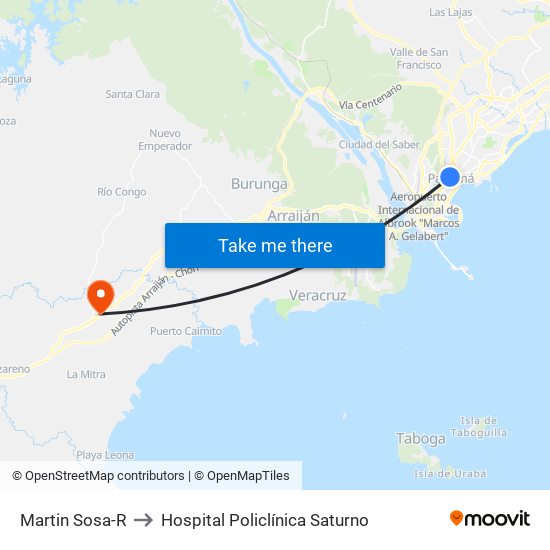 Martin Sosa-R to Hospital Policlínica Saturno map