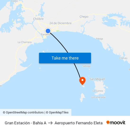 Gran Estación - Bahía A to Aeropuerto Fernando Eleta map